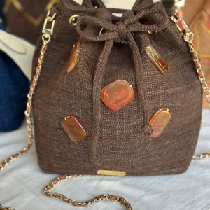 Dark brown bag with 5 brown stones