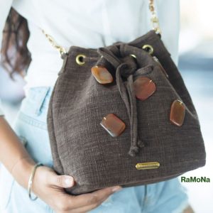 Dark Brown Bag with 5 stones - This is Looma.